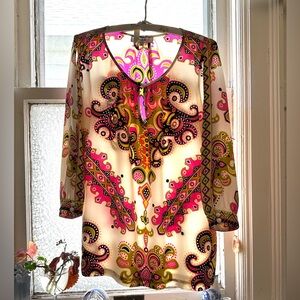 TIBI New York silk print top split long sleeves dress up or career or party sz 6